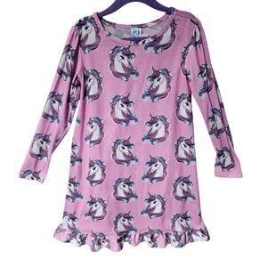 Children's Place Girls S Long Sleeve Pajama Dress Pink Unicorn Nightie Ruffle